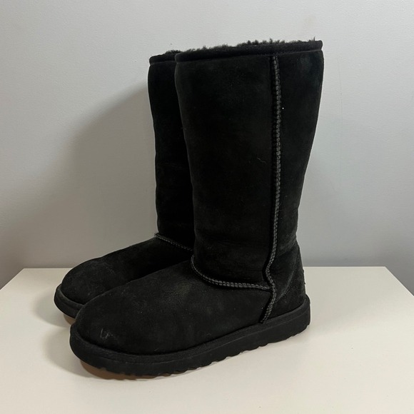 Ugg Black Retro Y2K Vintage Mid Calf Classic Sheepskin Fleece Boots Big Girl 5 - Picture 2 of 9